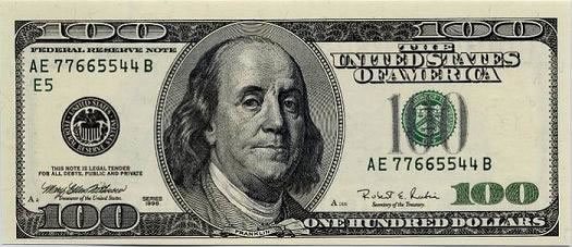 $100 Bill with Benjamin Franklin